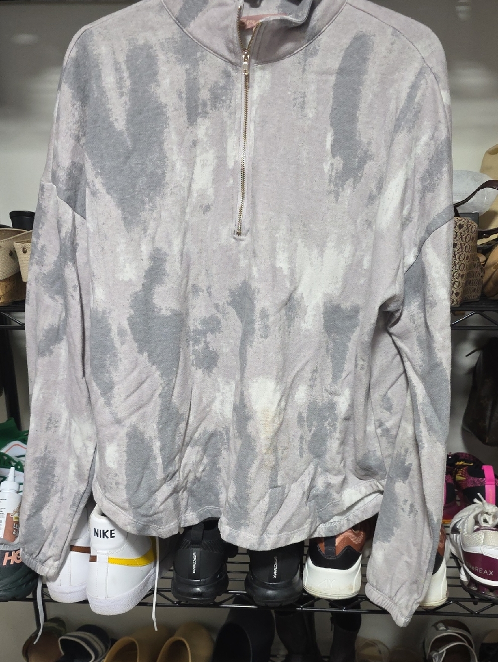 Tie-Dye Half-Zip Pullover Sweatshirt - Gray & Light Gray